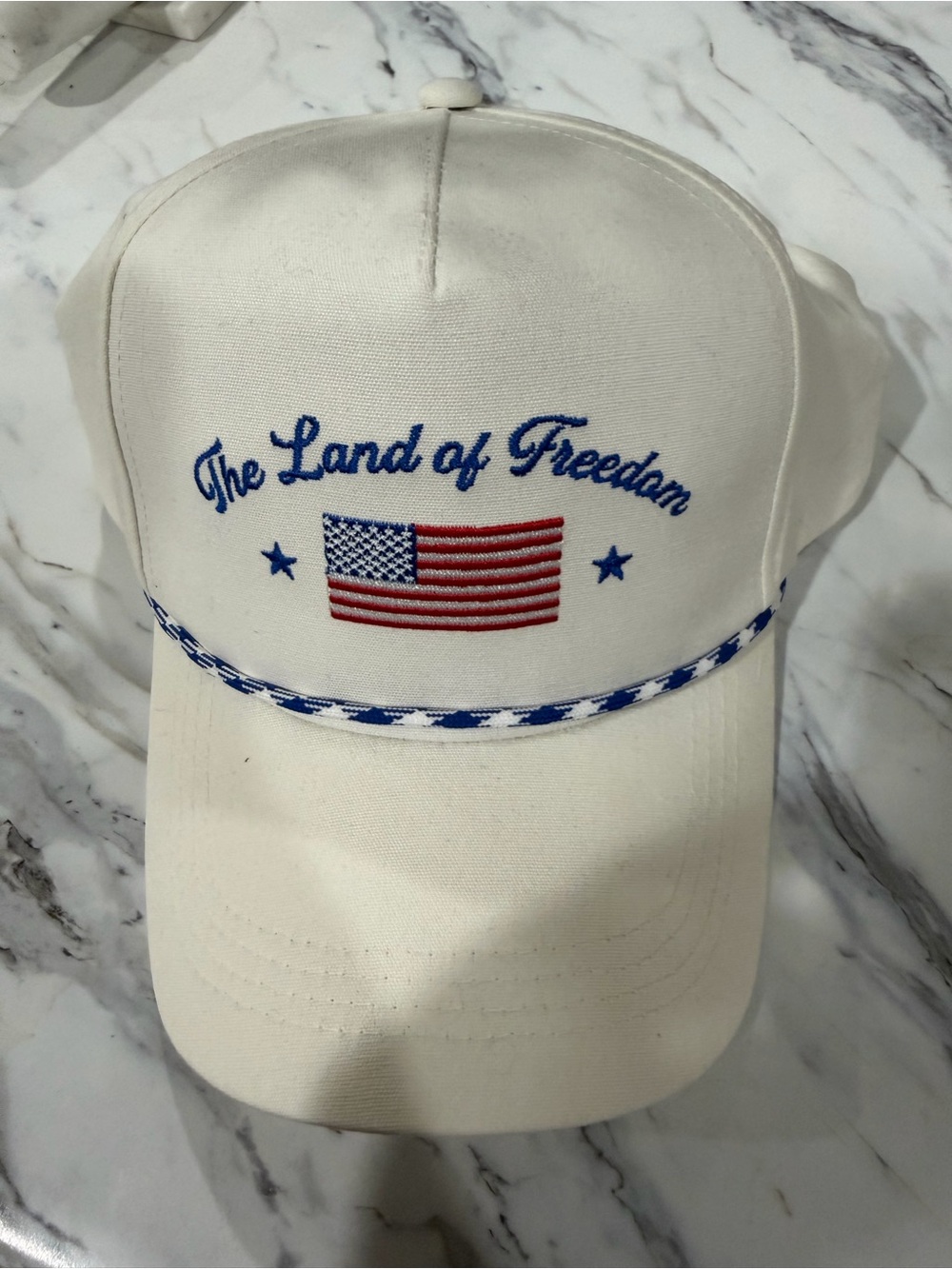 Cream "The Land of Freedom" Embroidered Flag Baseball Cap